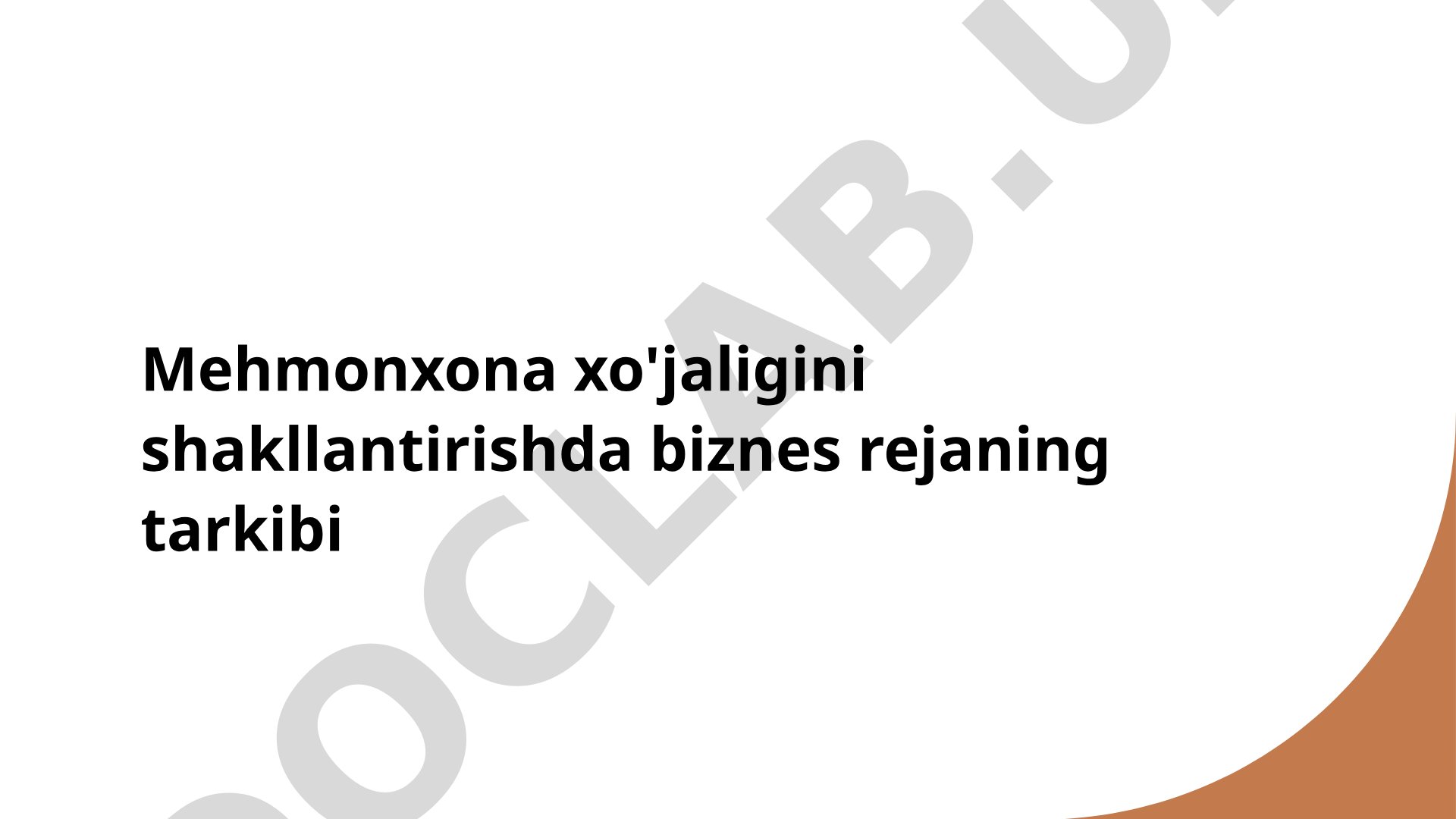 Mehmonxona biznes rejasi taqdimoti