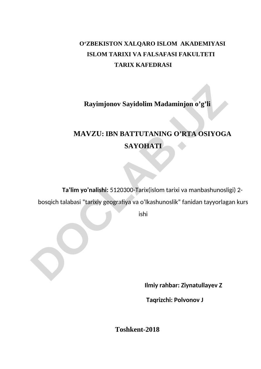 Ibn Battutaning O'rta Osiyoga sayohati
