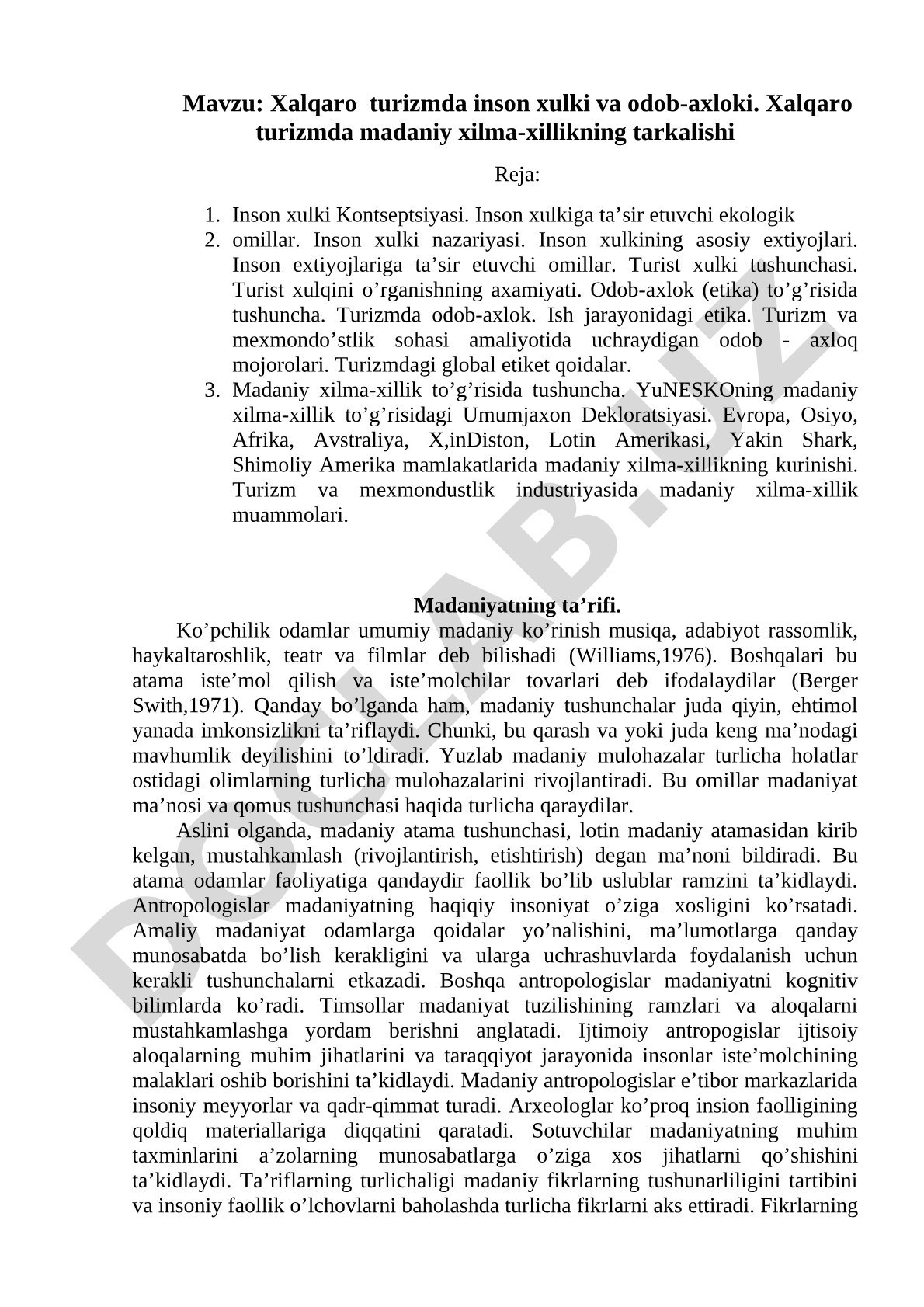 Xalqaro turizm inson xulki tadqiqoti