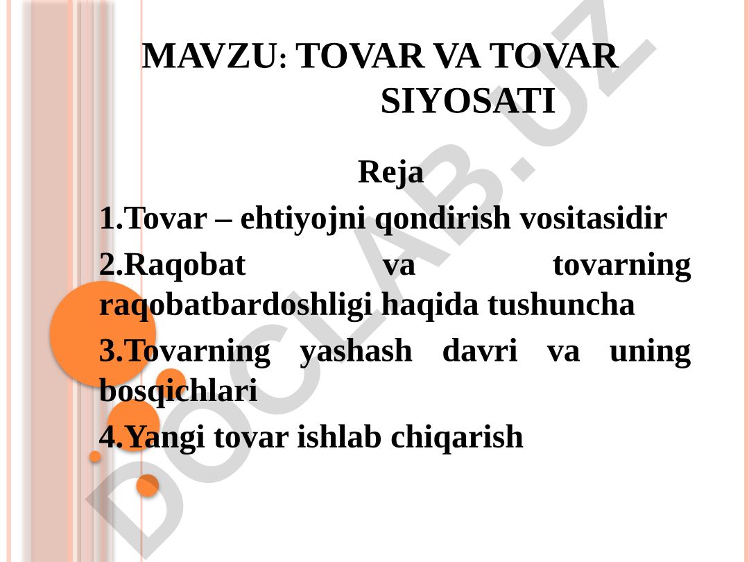 TOVAR VA TOVAR SIYOSATI