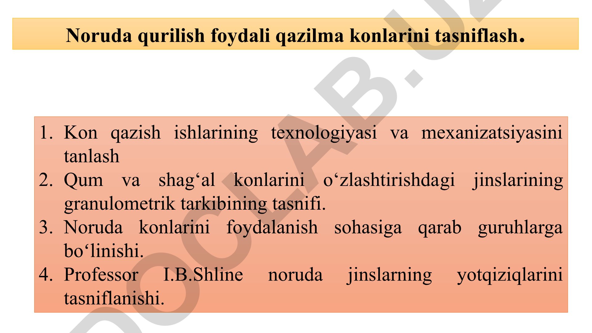 Noruda qurilish foydali qazilma konlarini tasniflash va qazish texnologiyasi