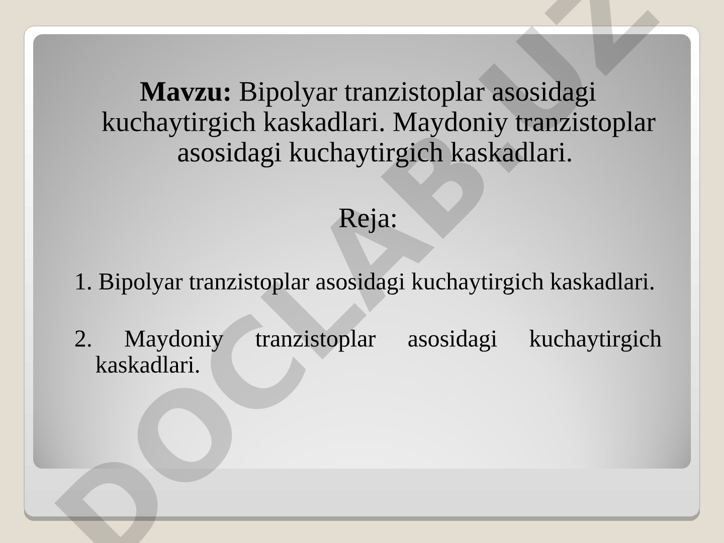Tranzistorli kuchaytirgich kaskadlari taqdimoti