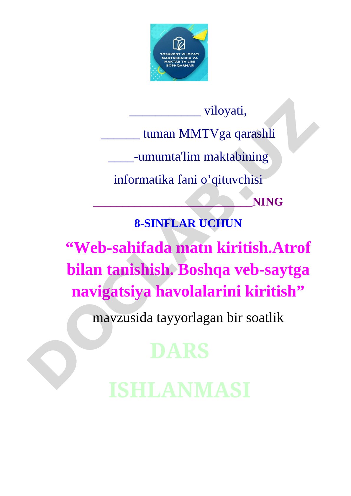 Informatika dars ishlanmasi