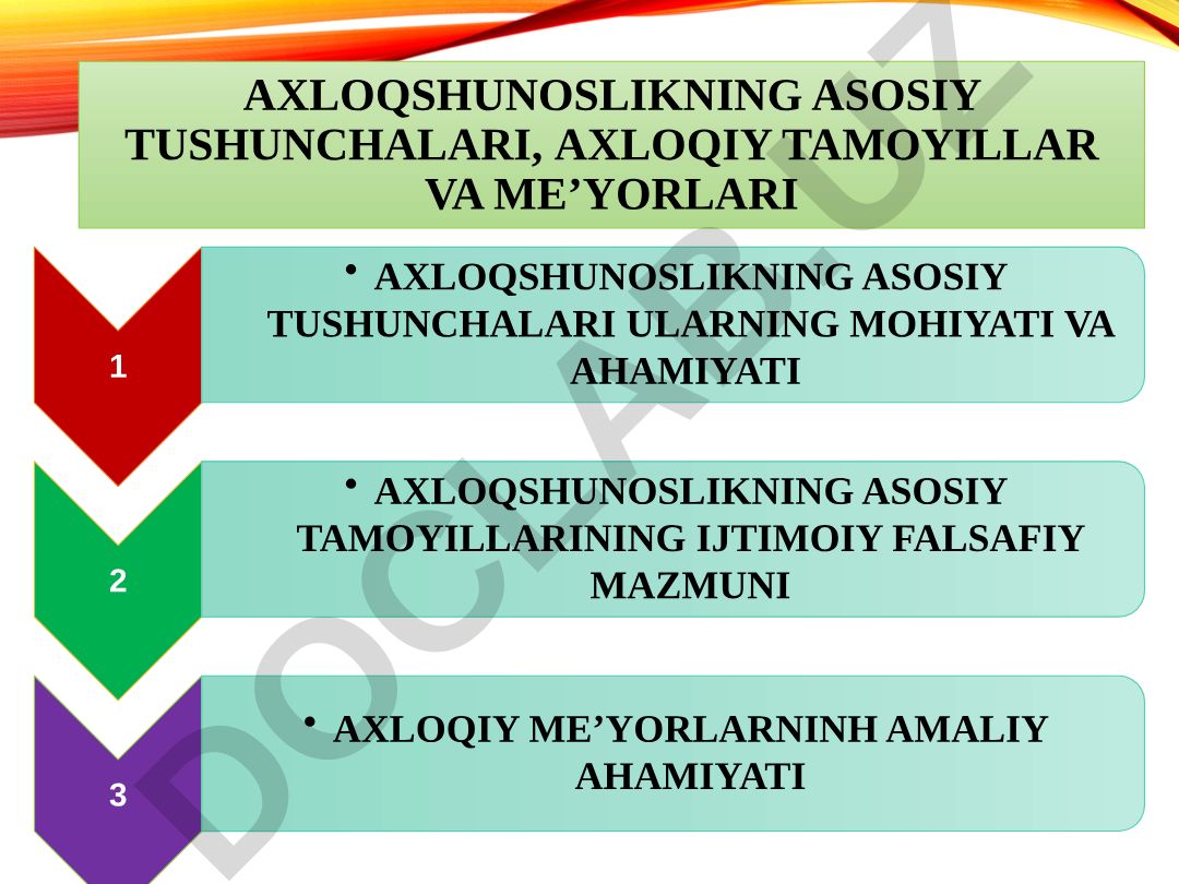 Axloqshunoslikning asosiy tushunchalari, tamoyillari va me'yorlari