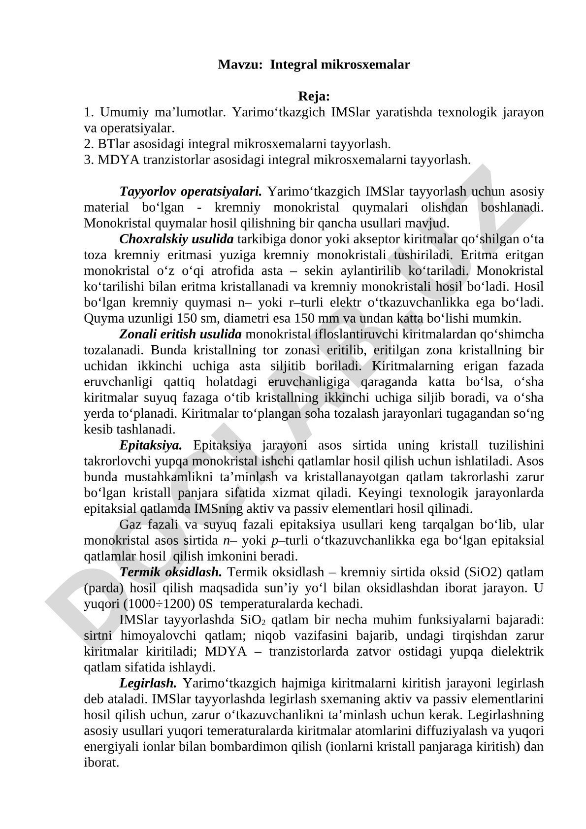 Integral mikrosxemalar kurs ishi