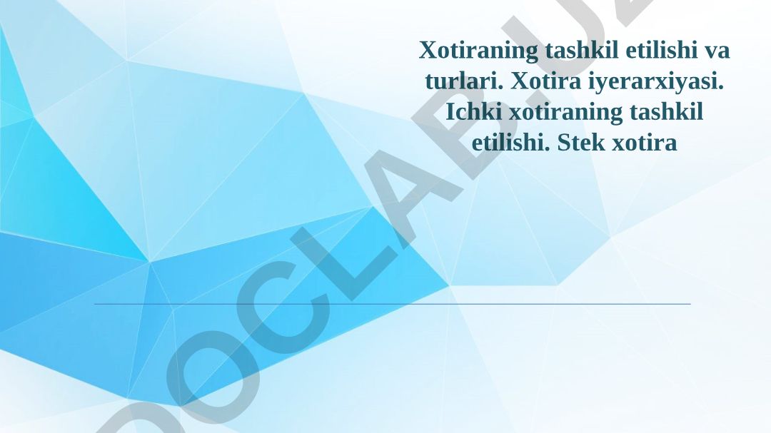 Xotiraning tashkil etilishi va turlari