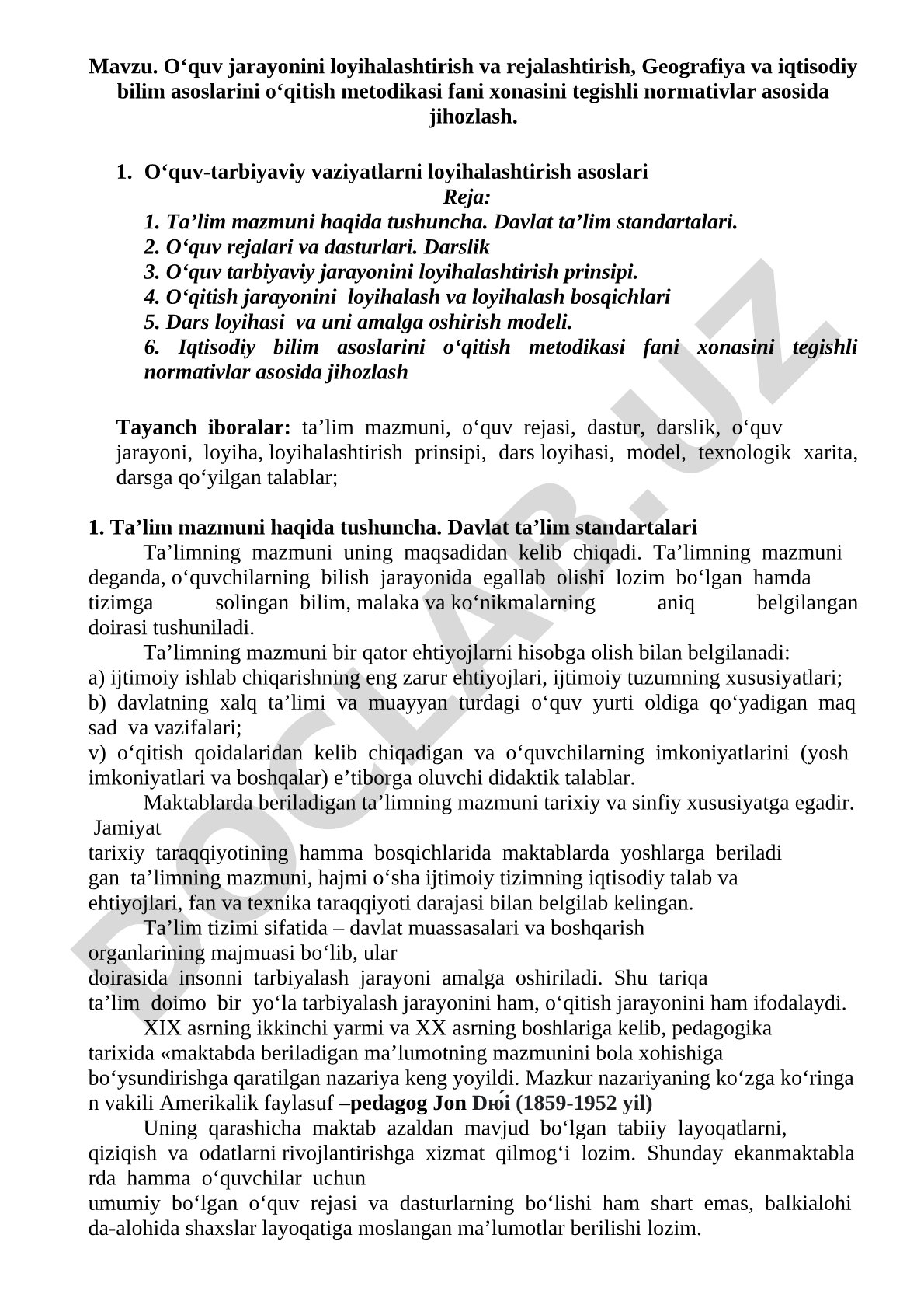 O‘quv jarayonini loyihalashtirish metodikasi