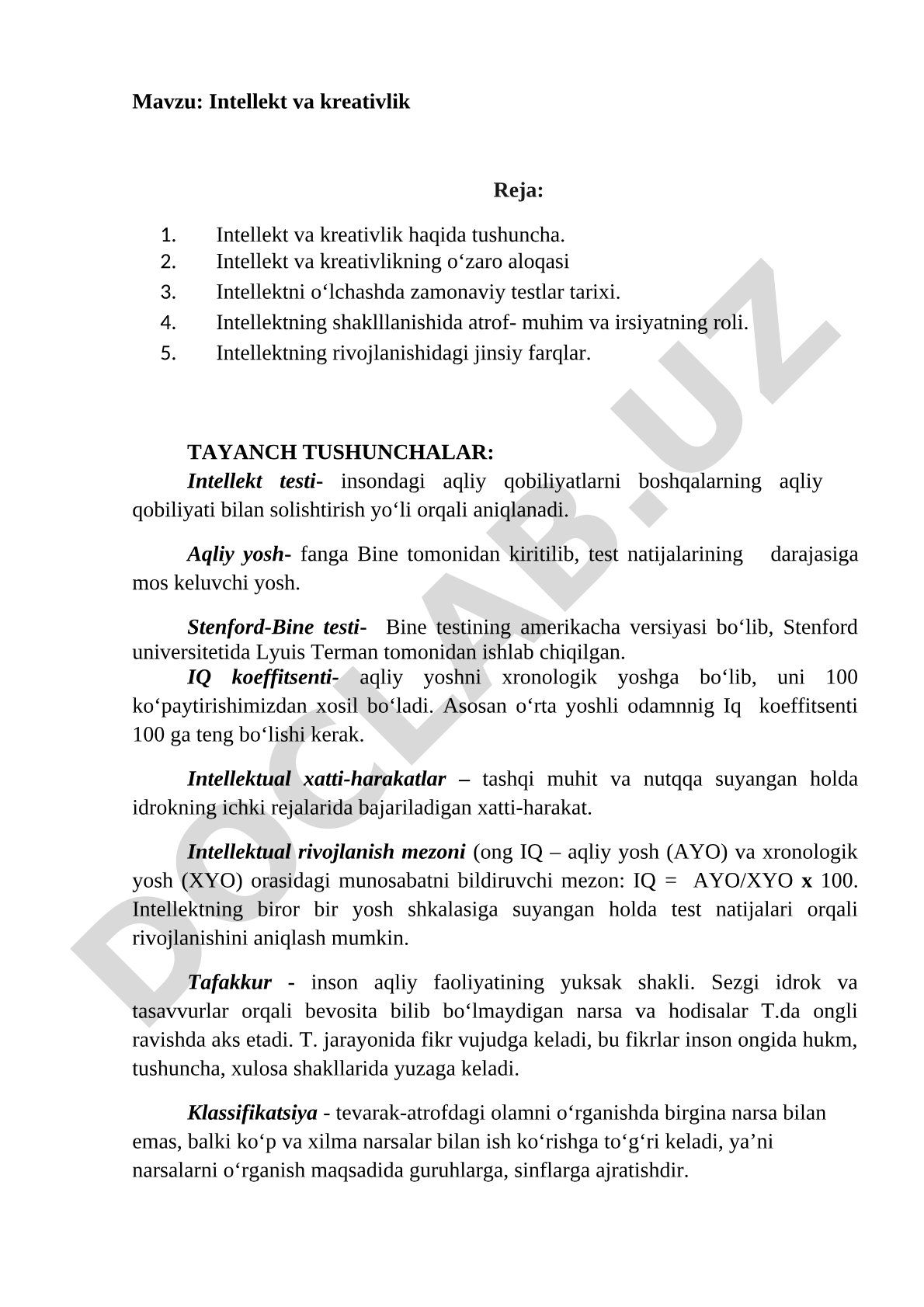 Intellekt va kreativlik haqida maqola