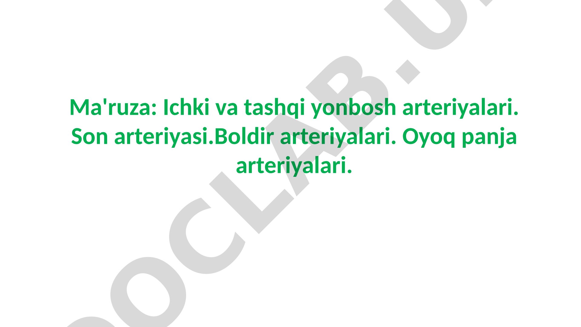 Ichki va tashqi yonbosh arteriyalari. Son arteriyasi. Boldir arteriyalari. Oyoq panja arteriyalari