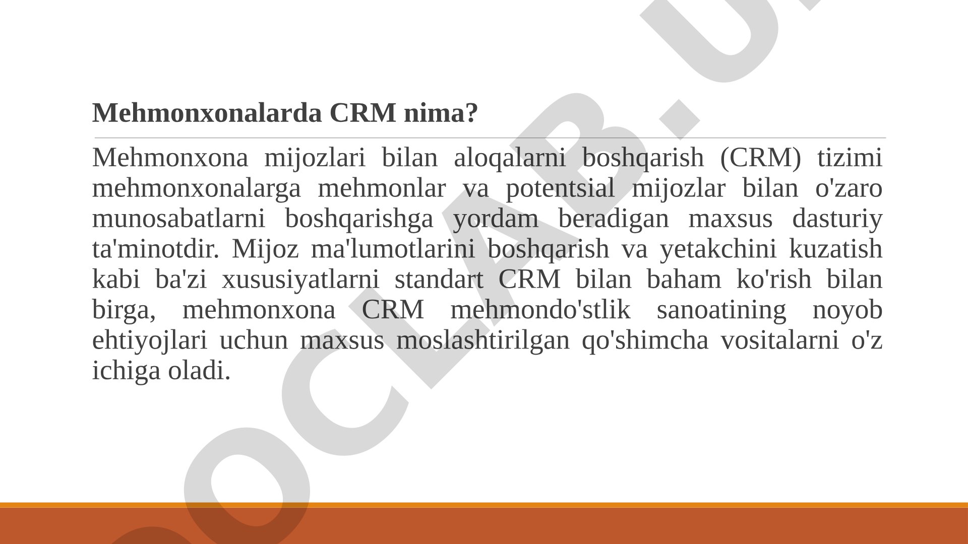 Mehmonxona CRM tizimi taqdimoti
