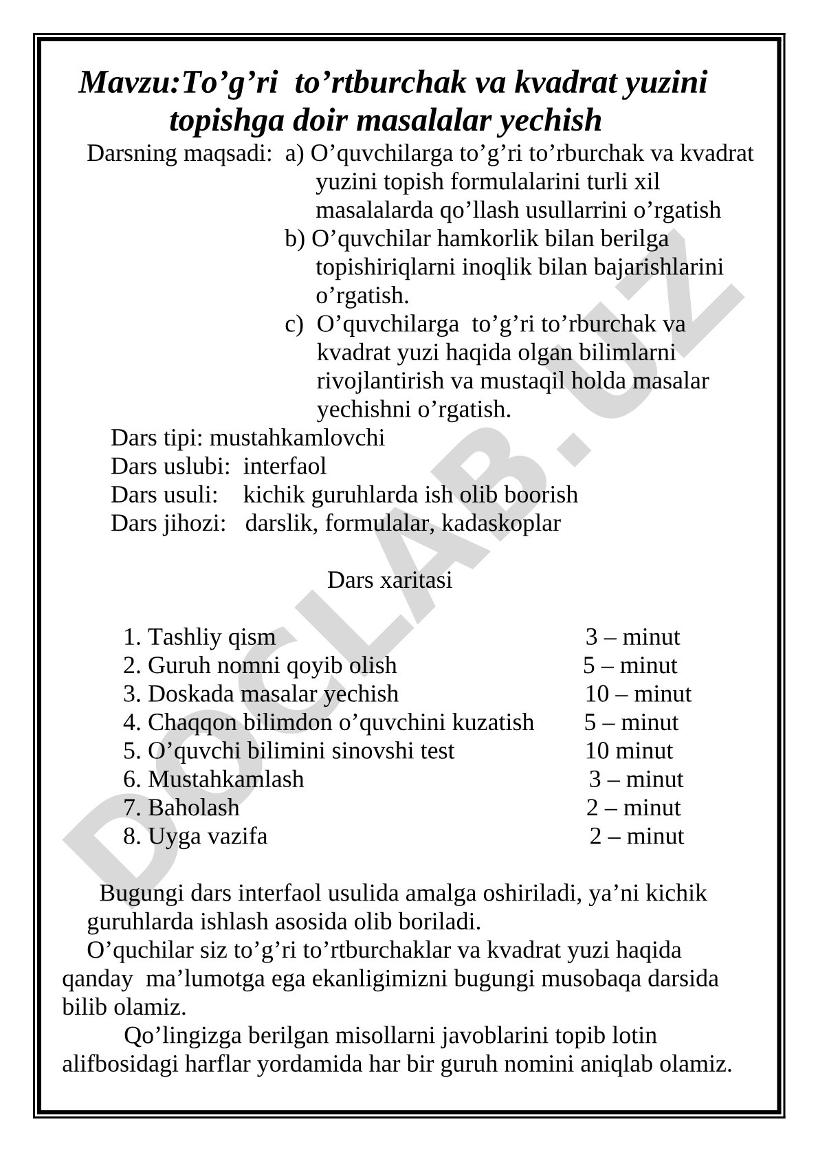 Geometriya dars ishlanmasi