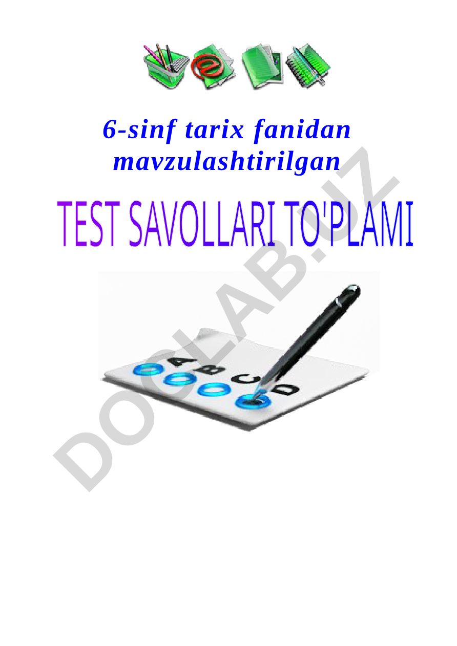6-sinf tarix fanidan mavzulashtirilgan test savollari