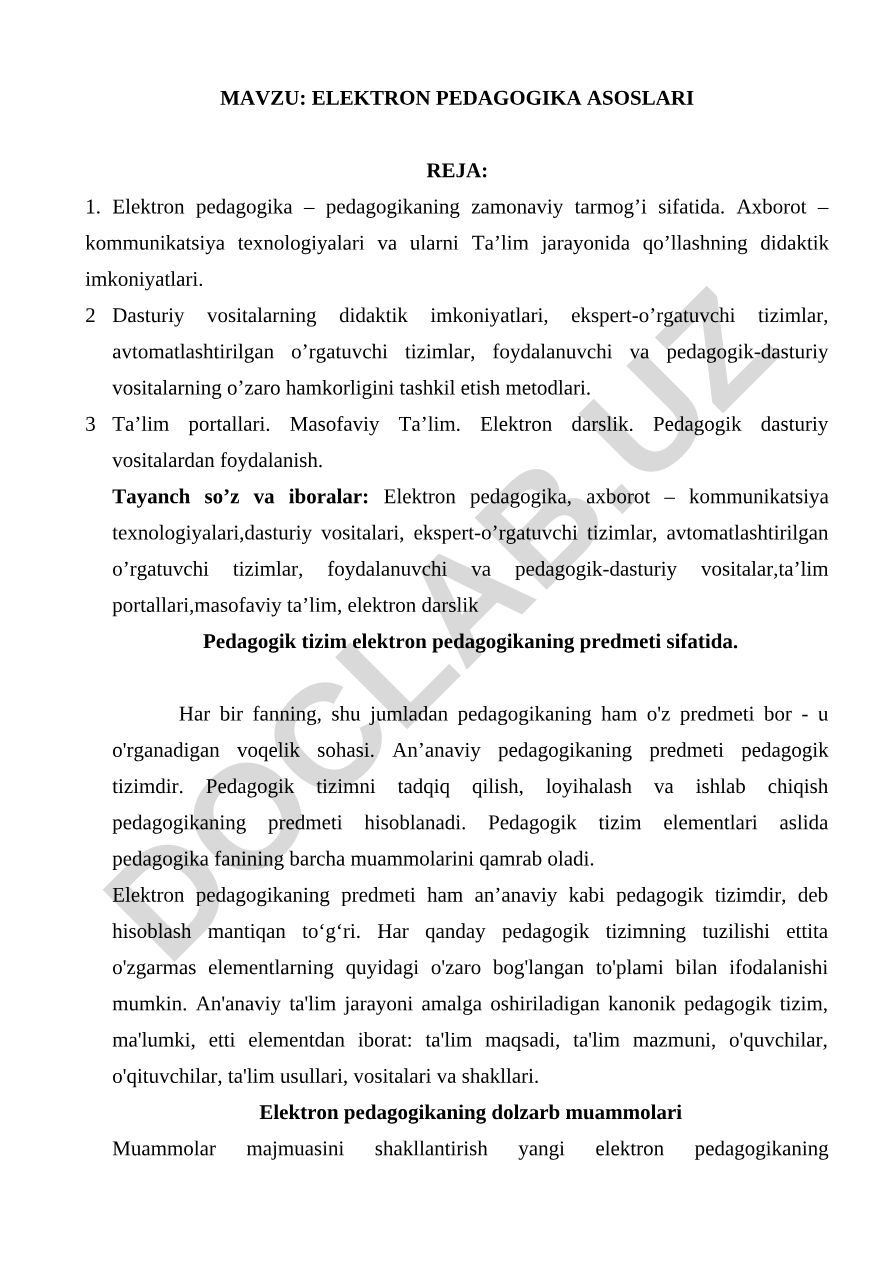 ELEKTRON PEDAGOGIKA ASOSLARI