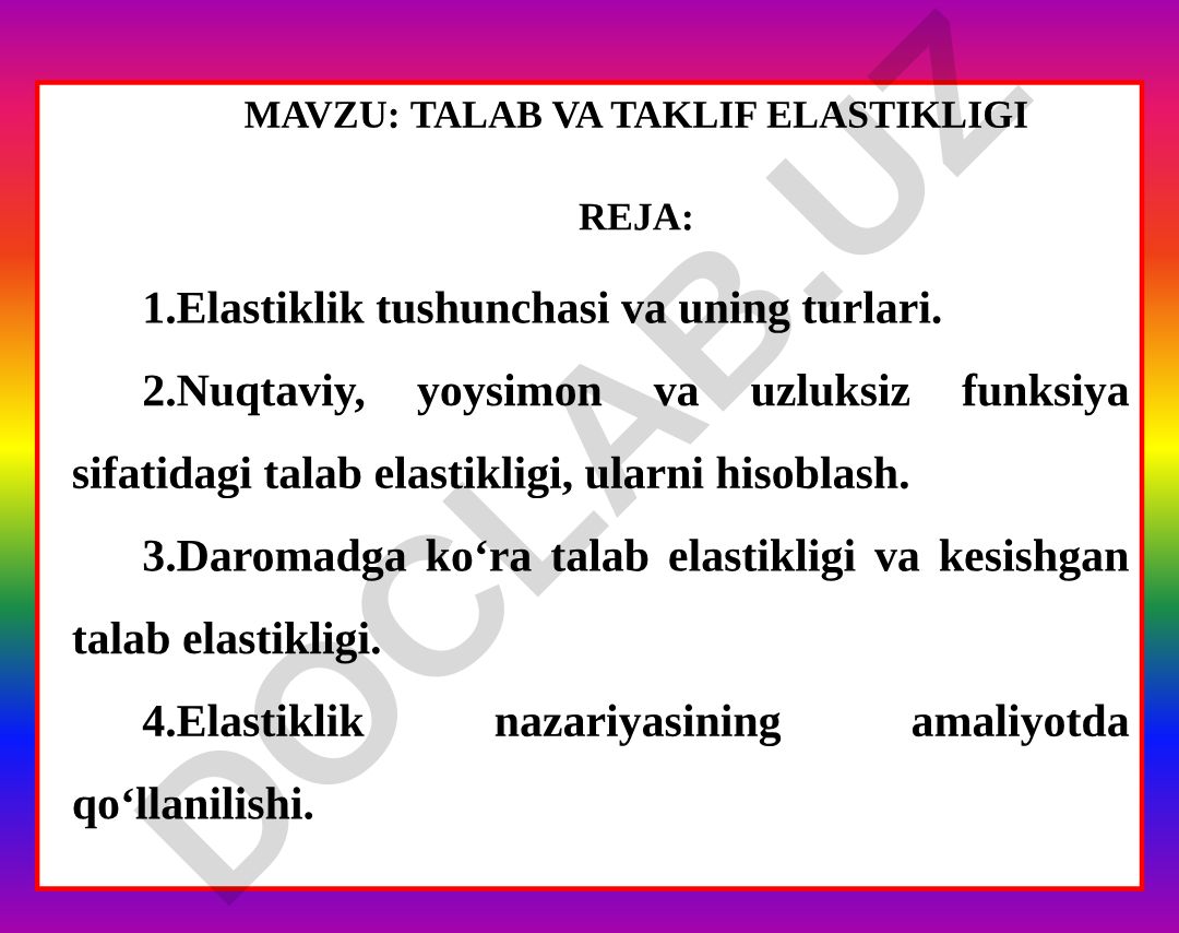 Talab va taklif elastikligi