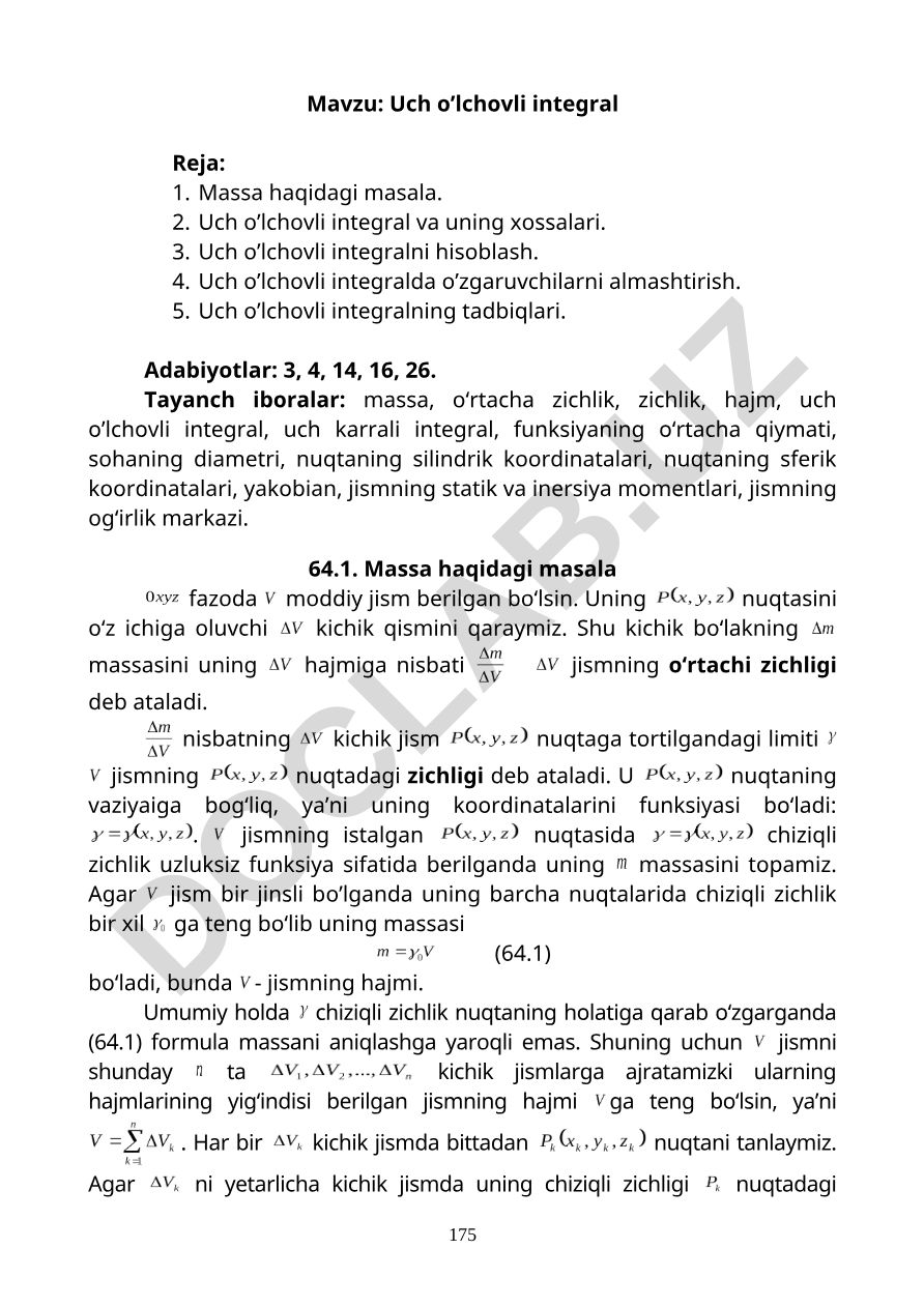 Uch o’lchovli integral