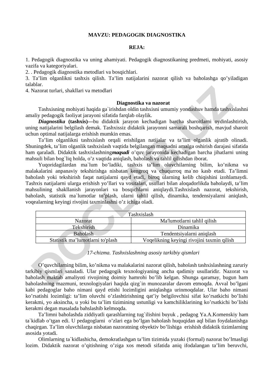 Pedagogik diagnostika reja: Pedagogik diagnostikaning ahamiyati, metodlari va ta'lim natijalarini baholash