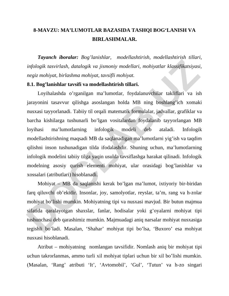 Ma’lumotlar bazasida tashqi bog‘lanish va birlashmalar