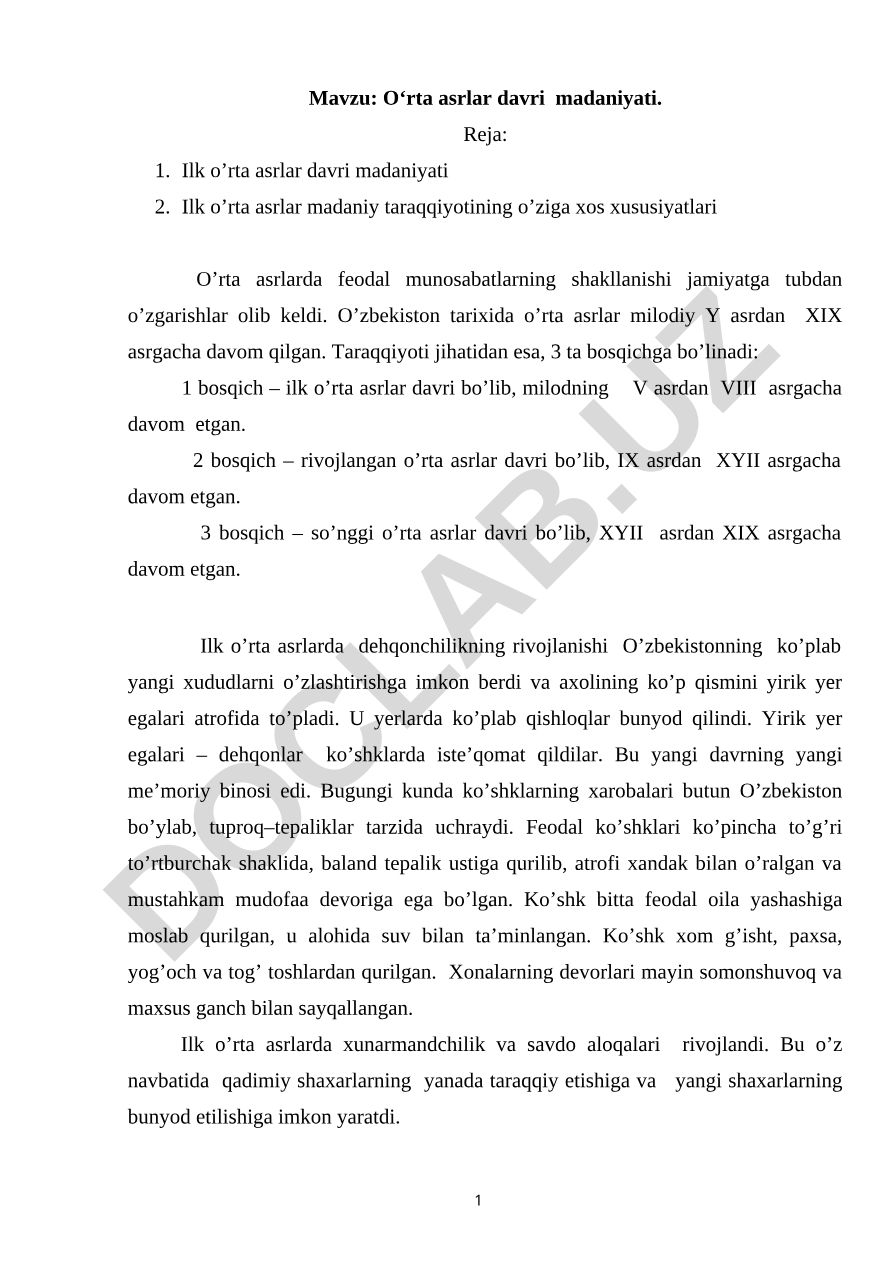 O‘rta asrlar davri madaniyati