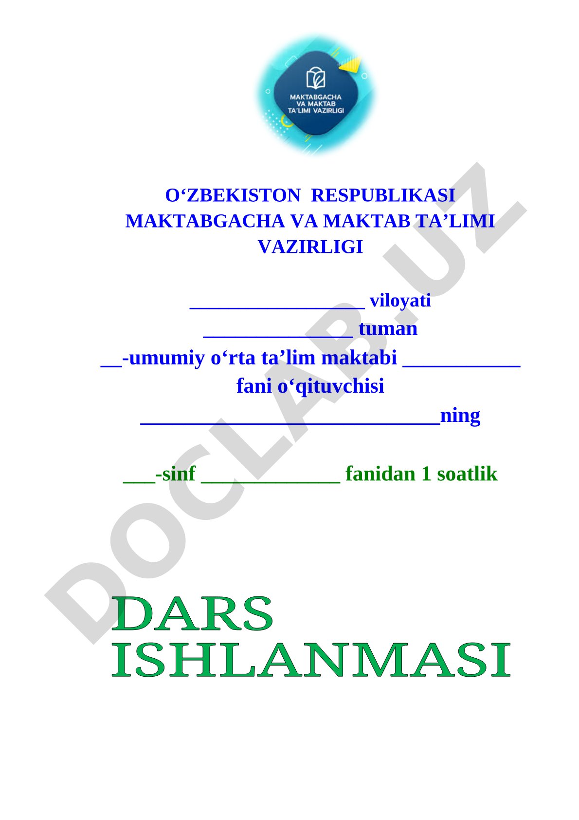 Matematika fanidan dars ishlanmasi