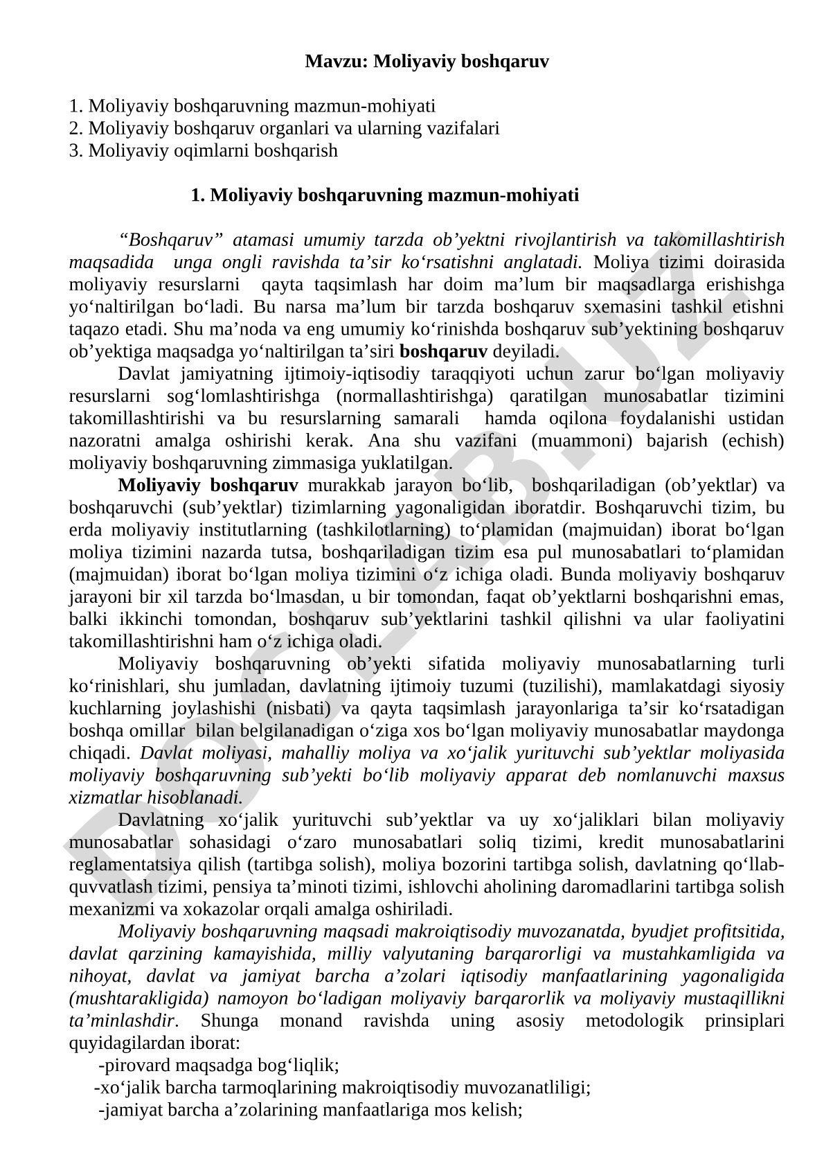 Moliyaviy boshqaruv kurs ishi