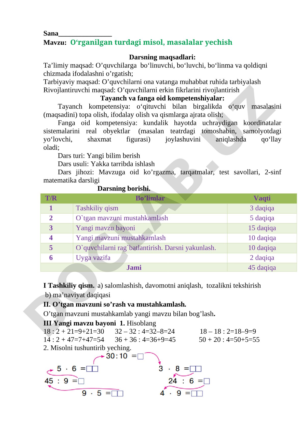 Matematika dars ishlanmasi