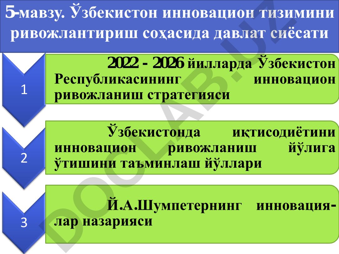 Ўзбекистон инновацион тизимини ривожлантириш соҳасида давлат сиёсати