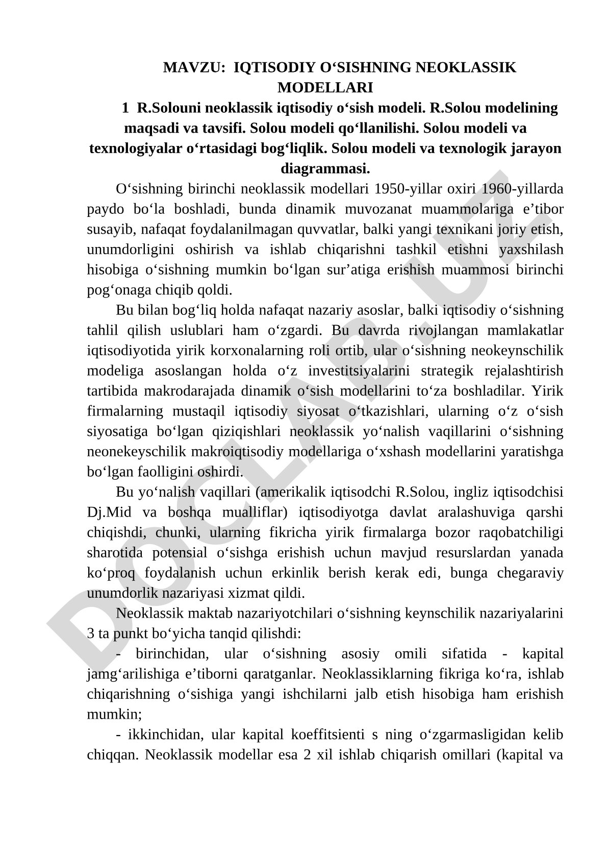 Iqtisodiy o'sish neoklassik modellari