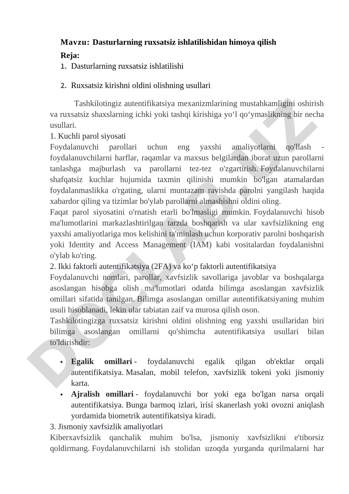Dasturlarni himoya qilish kurs ishi