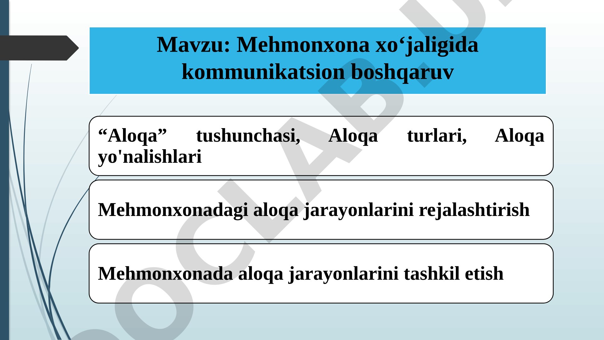 Mehmonxona aloqa jarayonlari taqdimoti