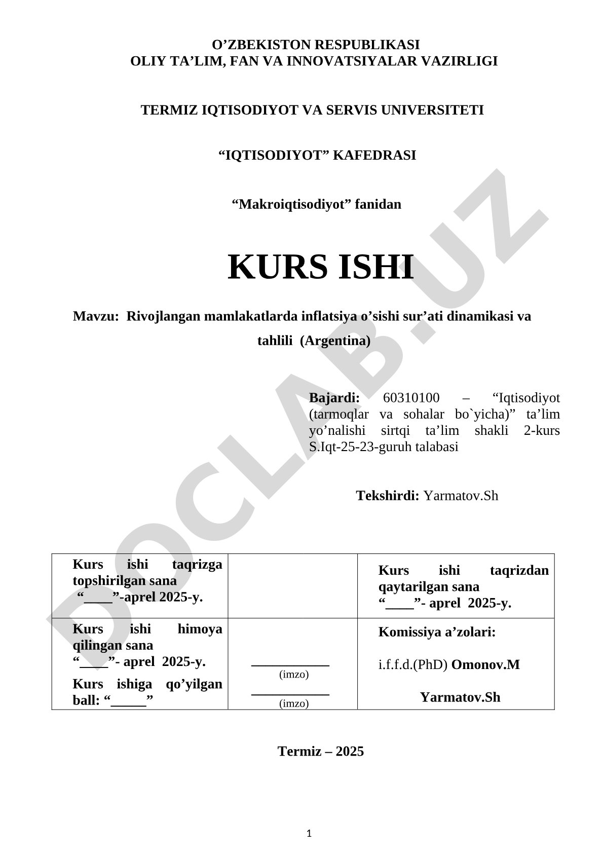 Makroiqtisodiyot kurs ishi