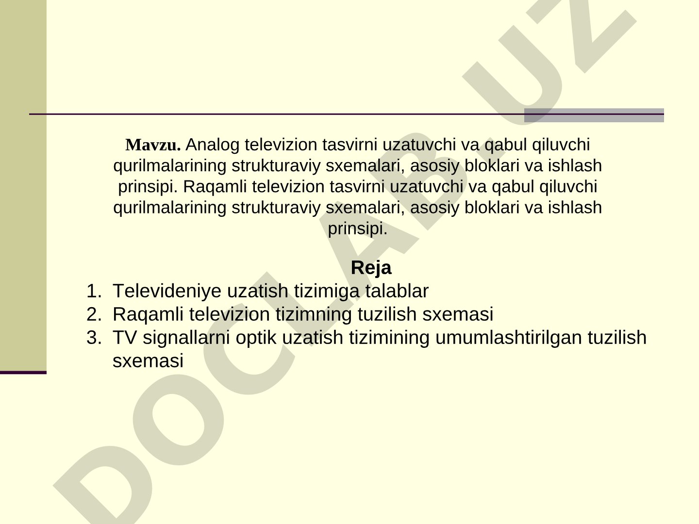 Analog va raqamli televizion tasvir uzatish tizimlari