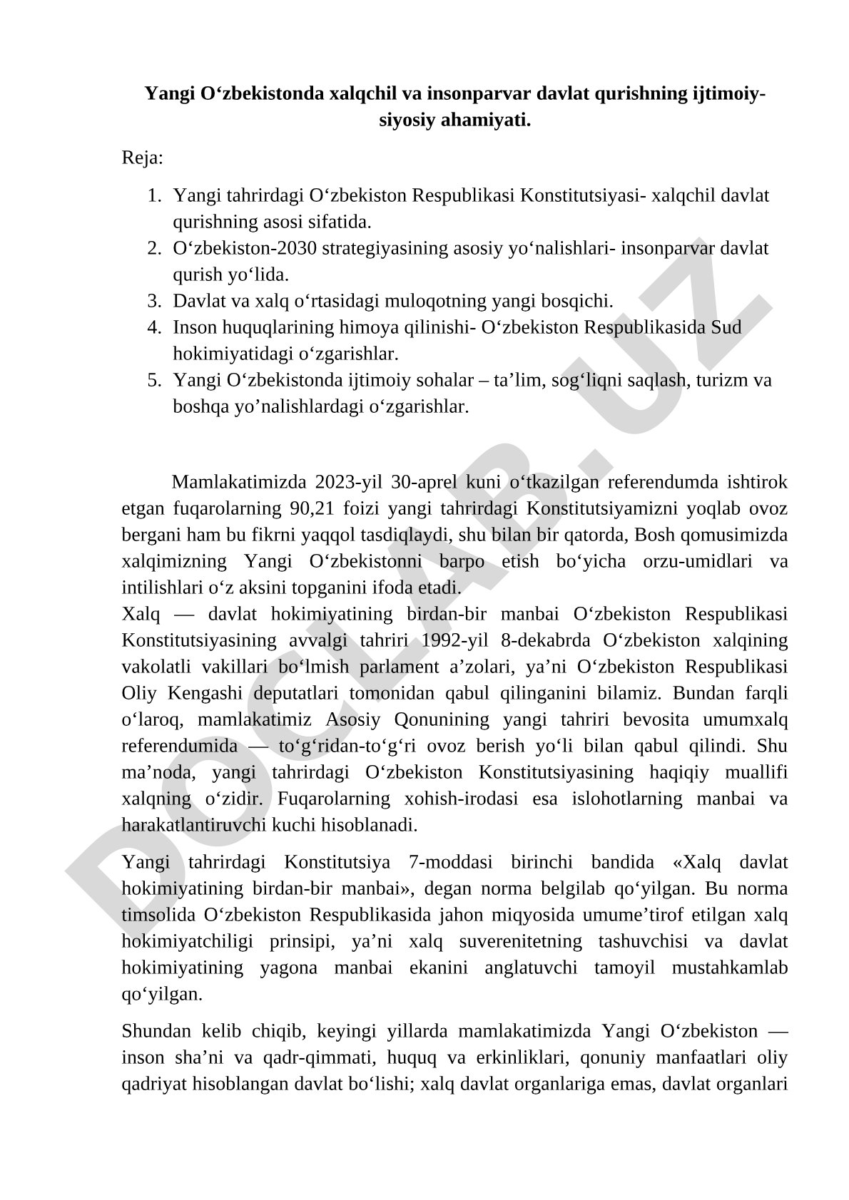 Yangi O‘zbekistonda xalqchil va insonparvar davlat qurishning ijtimoiy-siyosiy ahamiyati