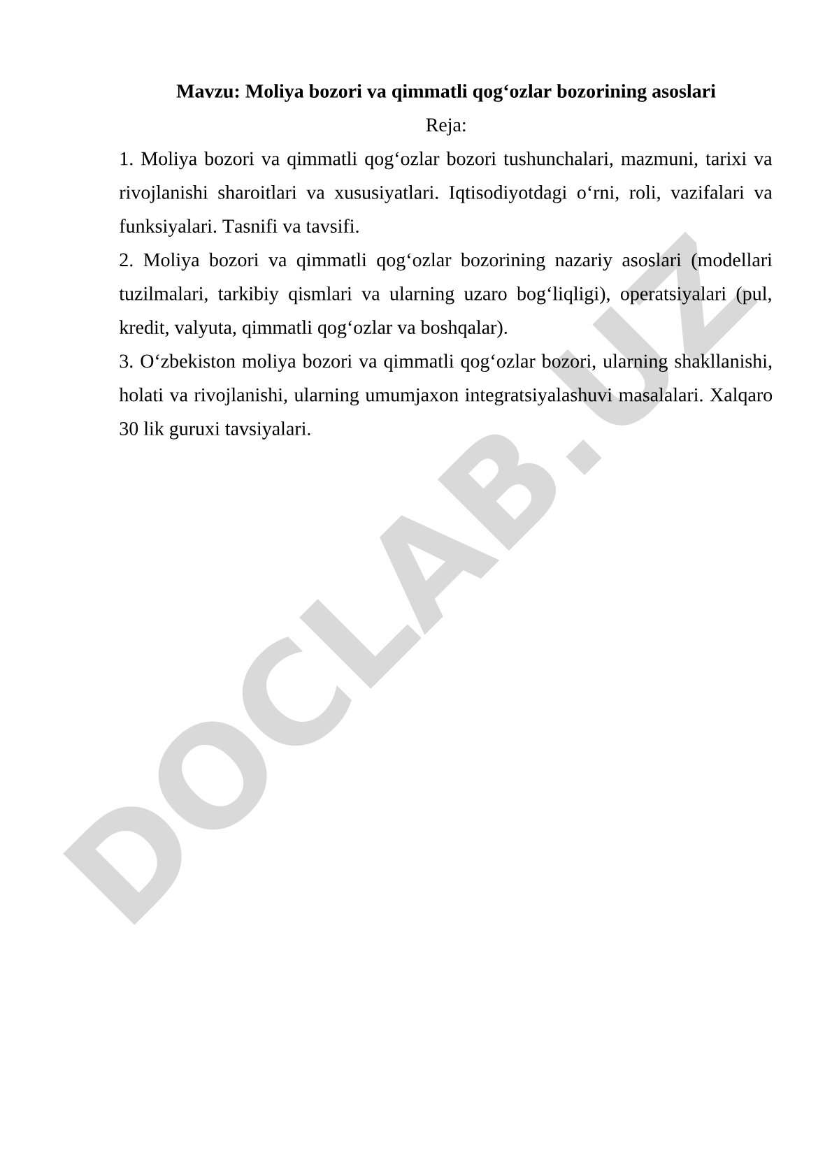 Moliya bozori kurs ishi