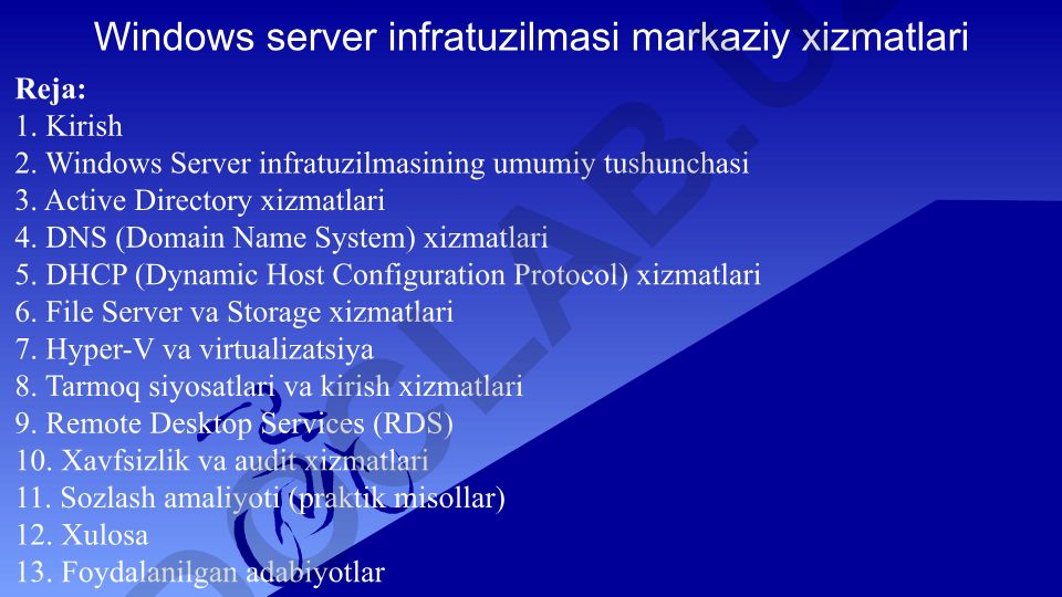 Windows Server infratuzilmasi markaziy xizmatlari