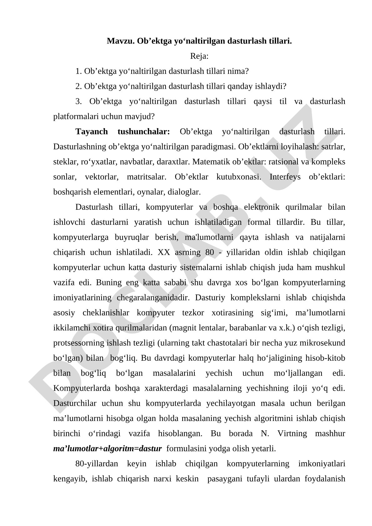 Ob’ektga yo‘naltirilgan dasturlash tillari
