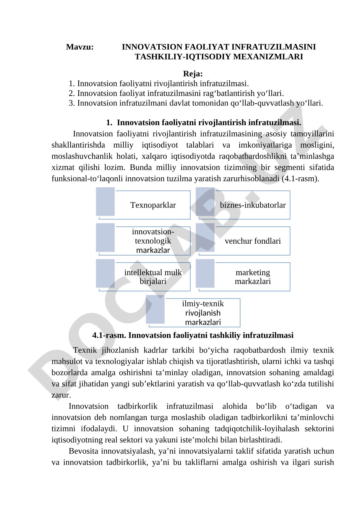 Innovatsion faoliyat infratuzilmasi rejasi