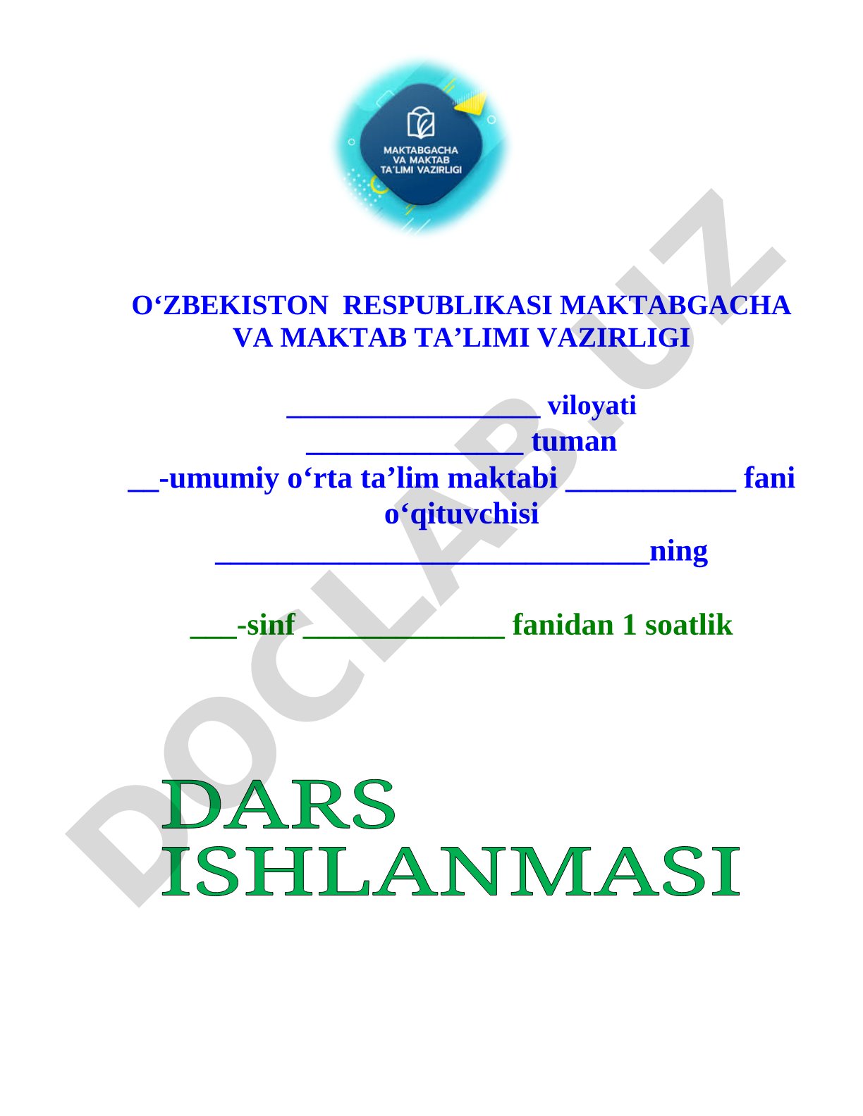 Dars ishlanmasi matnli hujjat
