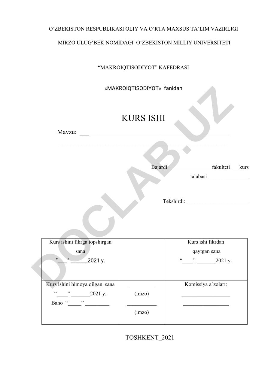 Makroiqtisodiyot fanidan kurs ishi