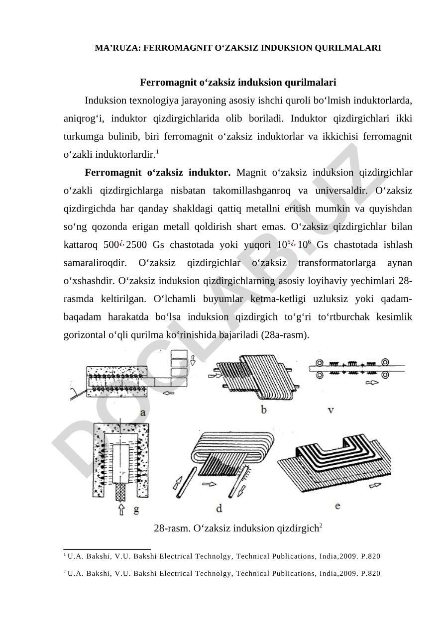Ferromagnit o‘zaksiz induksion qurilmalari