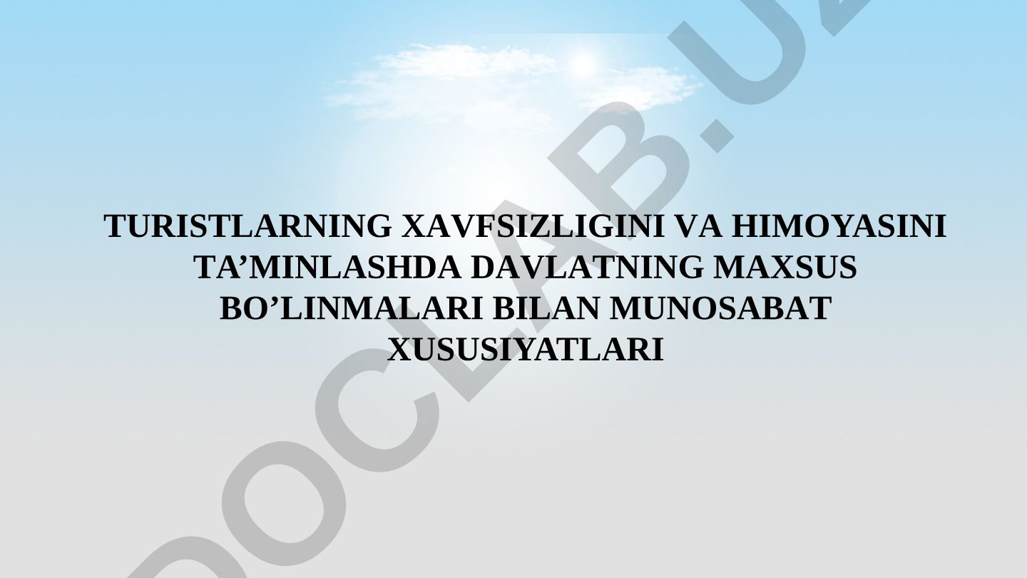 Turistlarning xavfsizligini va himoyasini ta'minlashda davlatning maxsus bo'linmalari bilan munosabat xususiyatlari