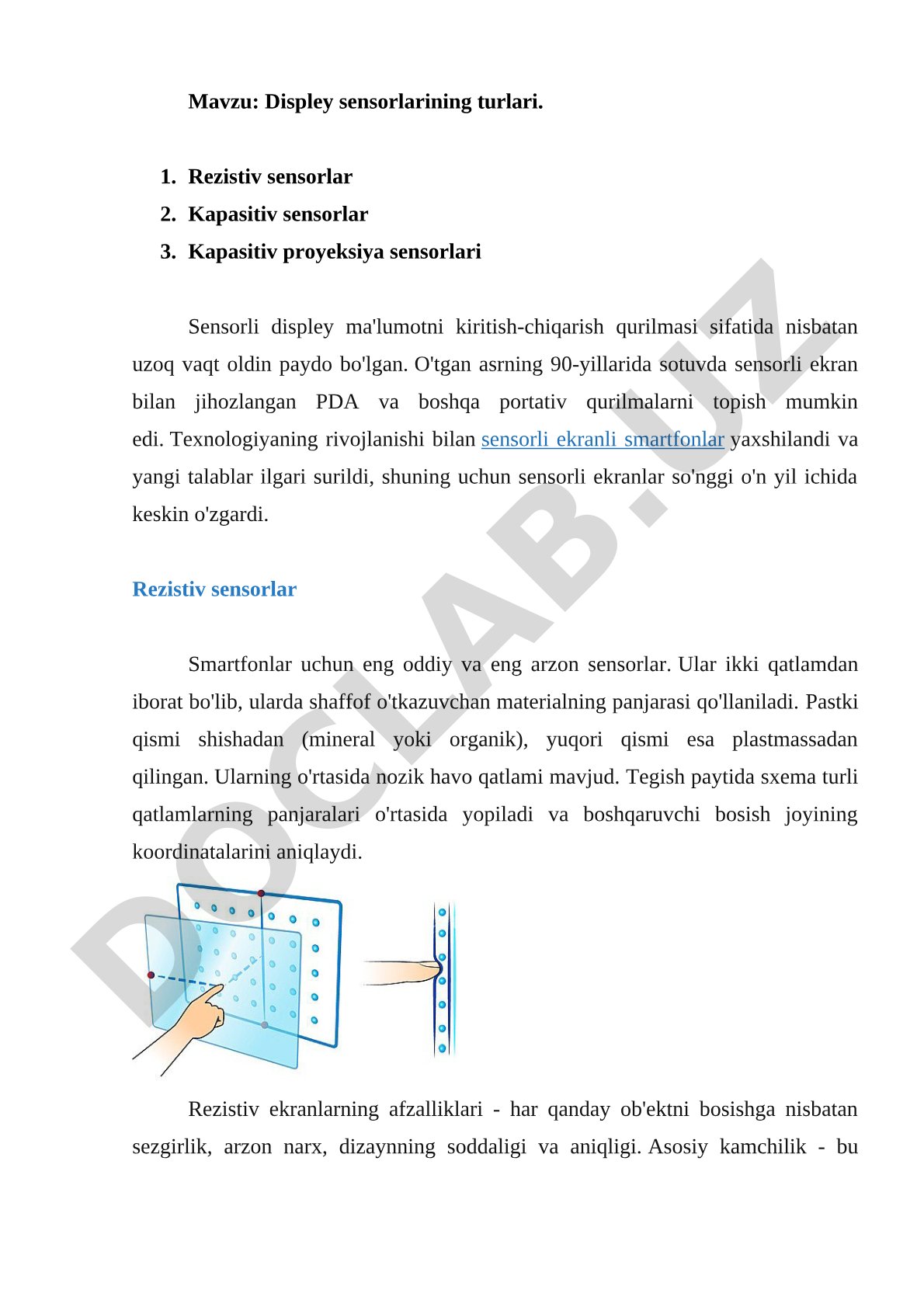 Displey sensorlarining turlari