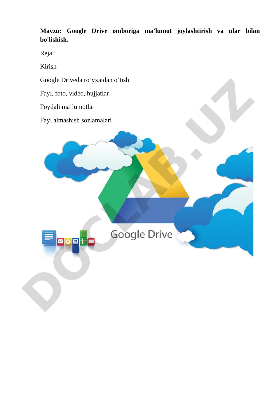 Google Drive foydalanish qoʻllanmasi
