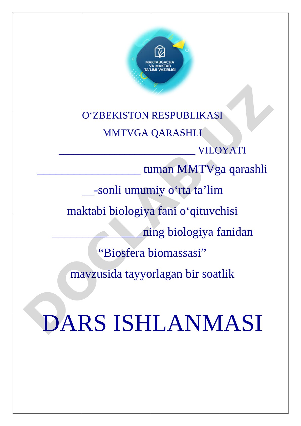 Biologiya fanidan dars ishlanmasi