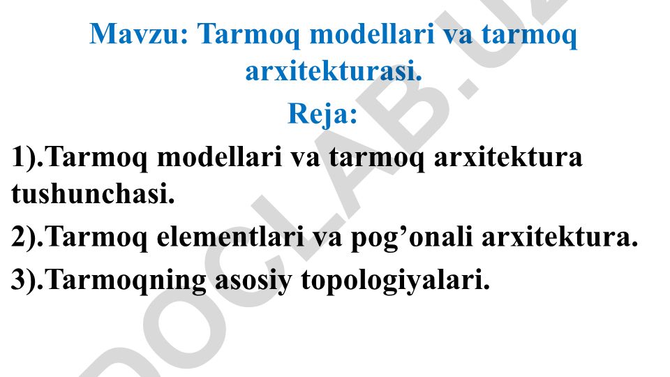 Tarmoq modellari va tarmoq arxitekturasi