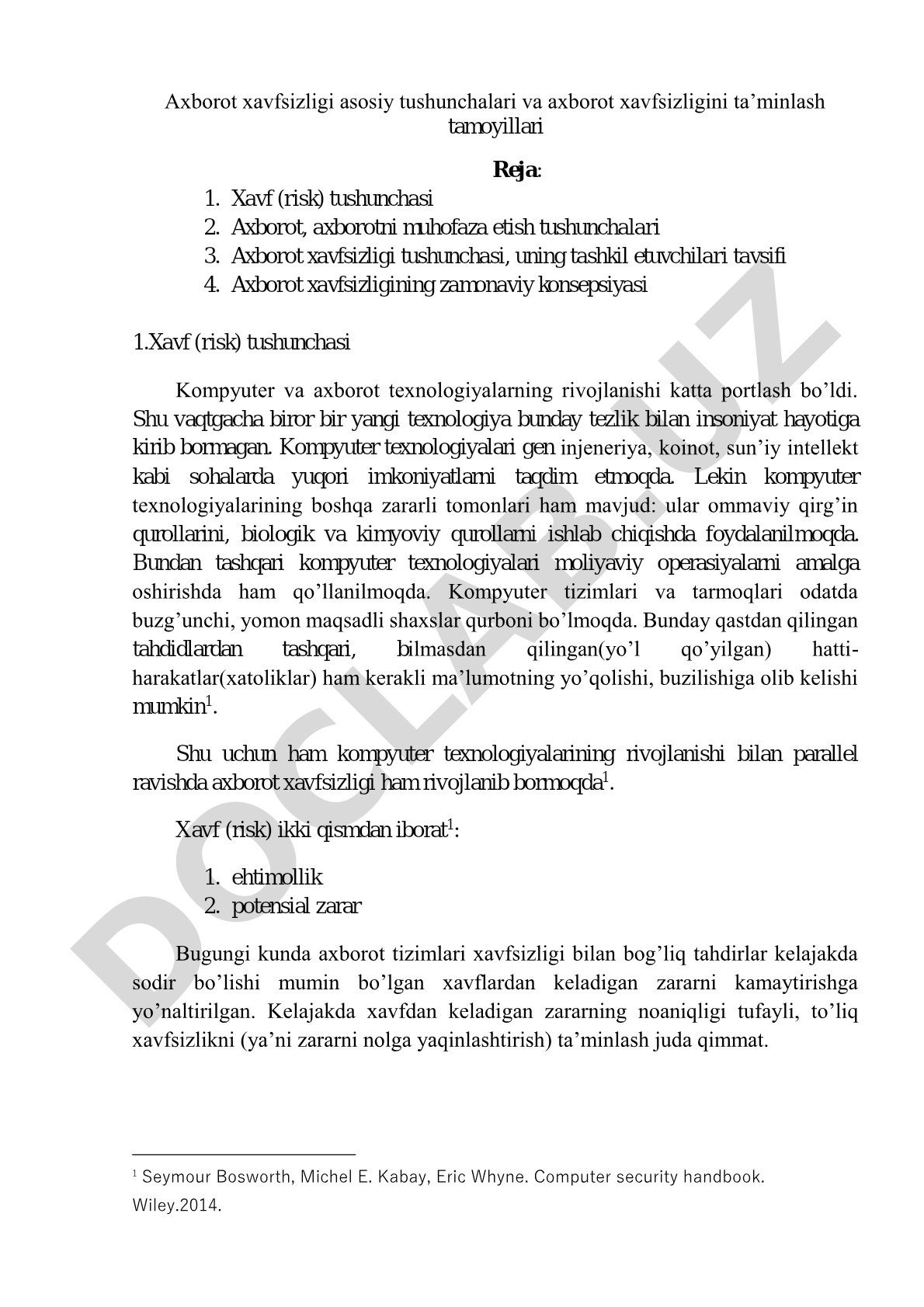 Axborot xavfsizligi tamoyillari rejasi