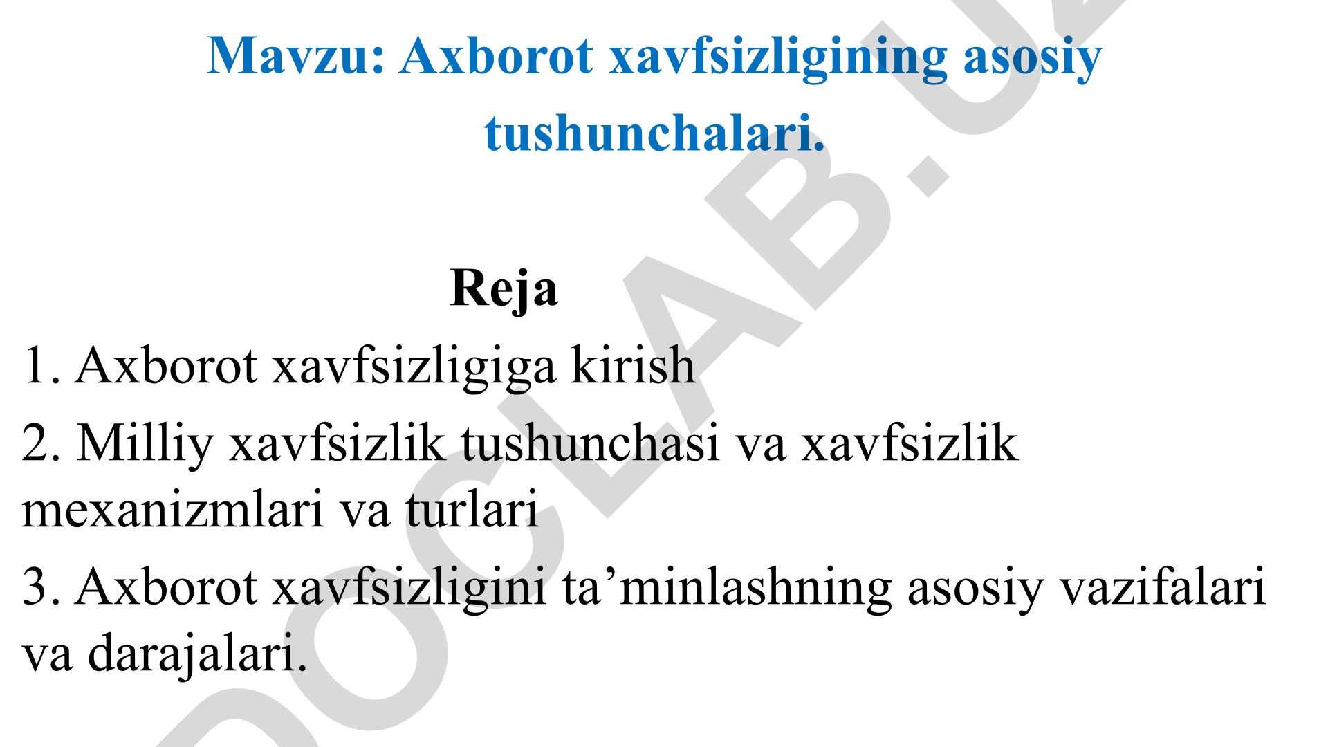 Axborot xavfsizligining asosiy tushunchalari