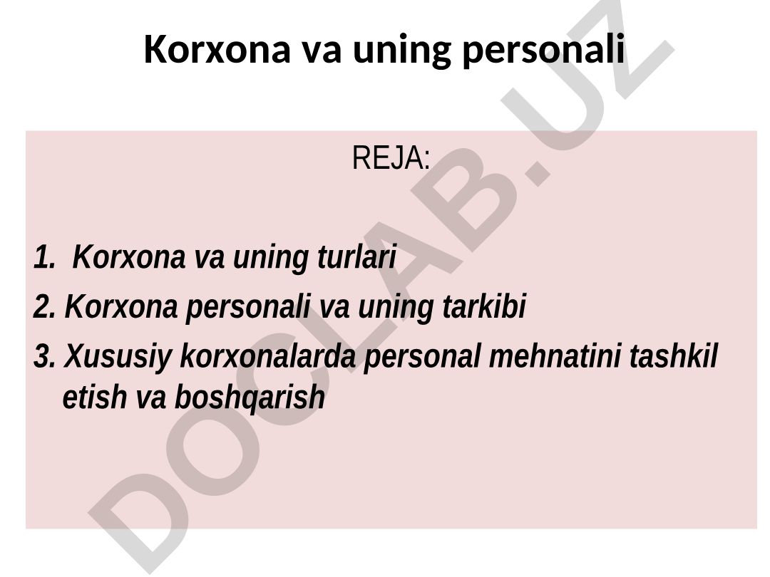 Korxona va uning personali