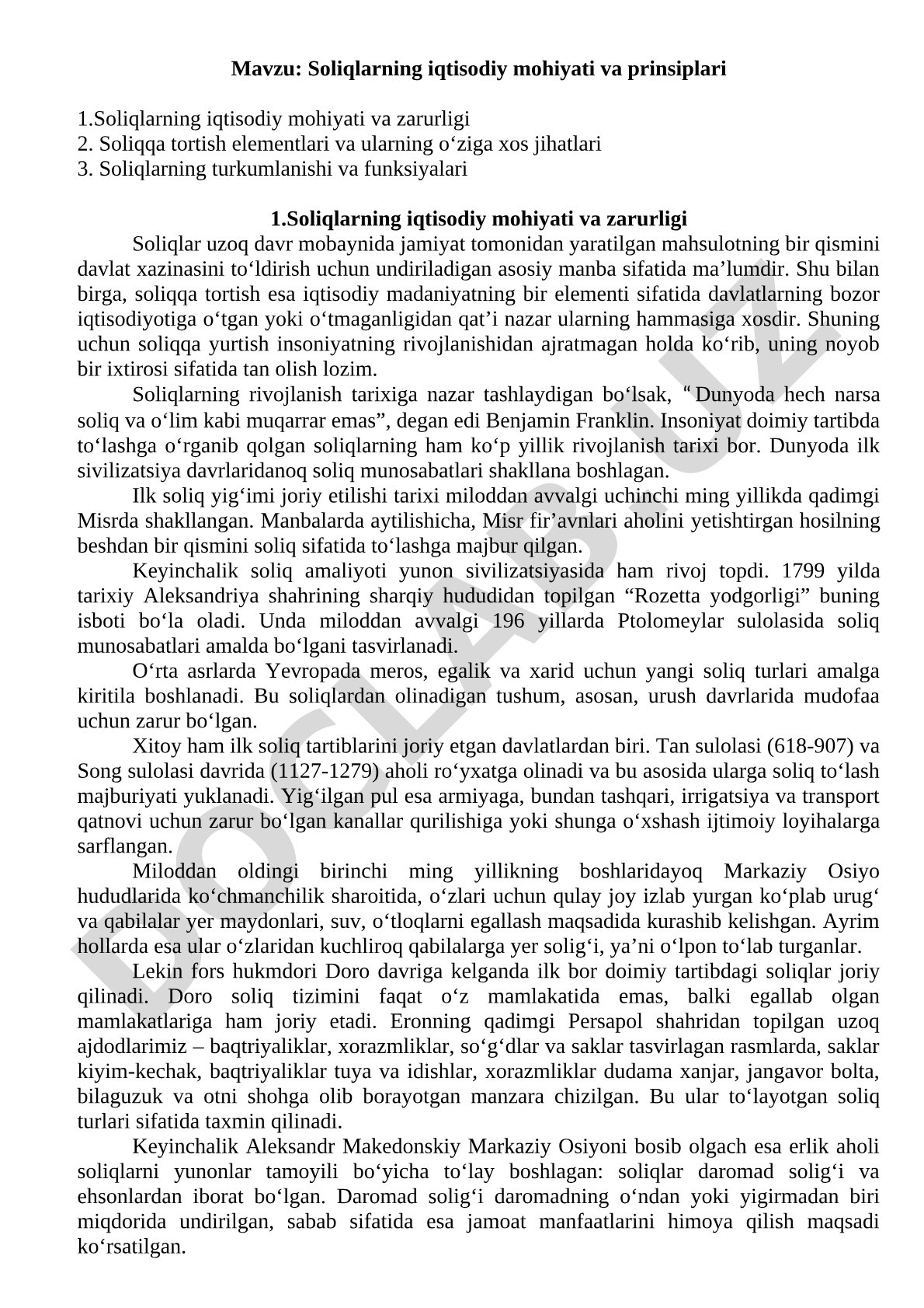 Soliqlarning iqtisodiy mohiyati kurs ishi