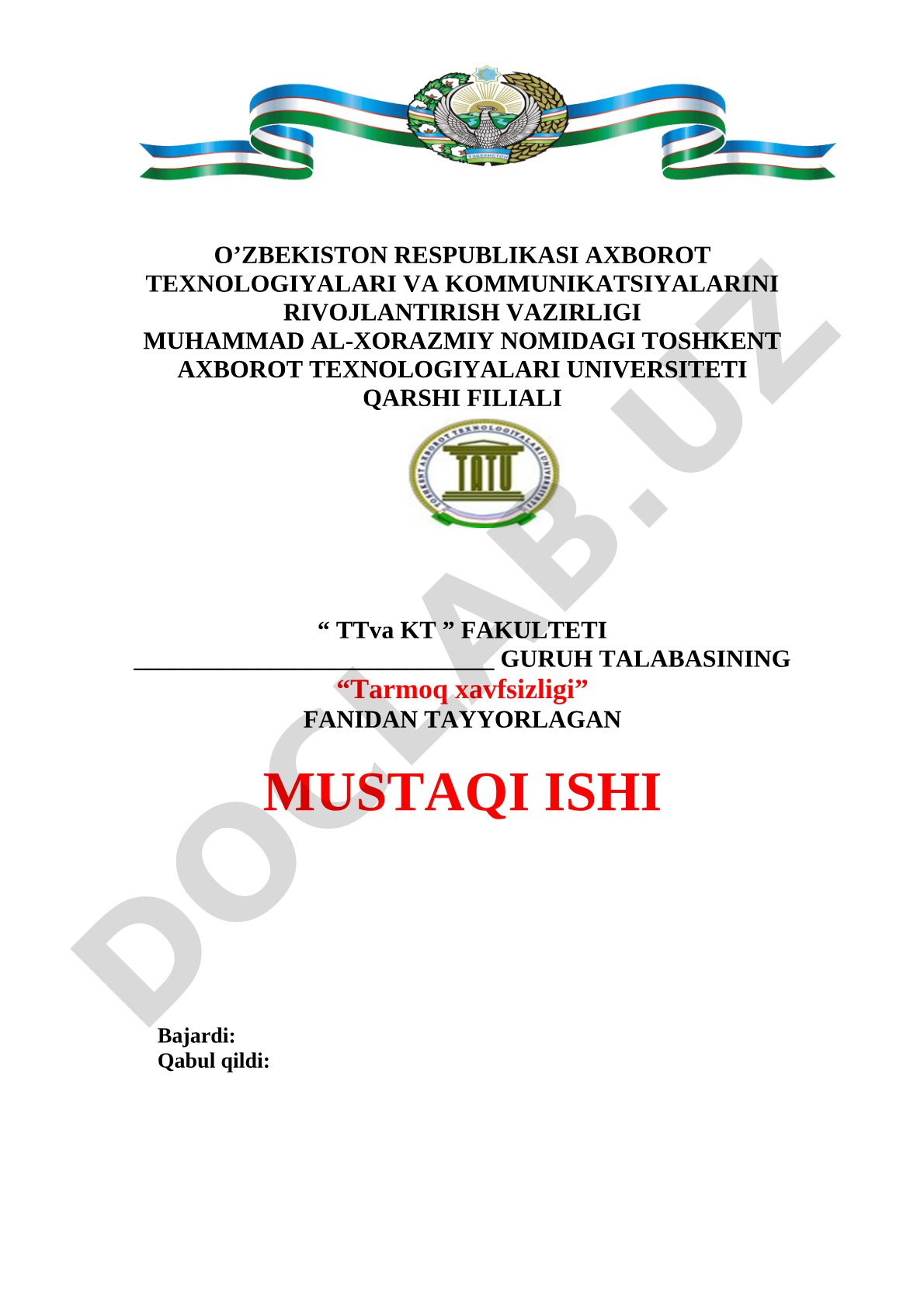 Tarmoq xavfsizligi mustaqil ishi