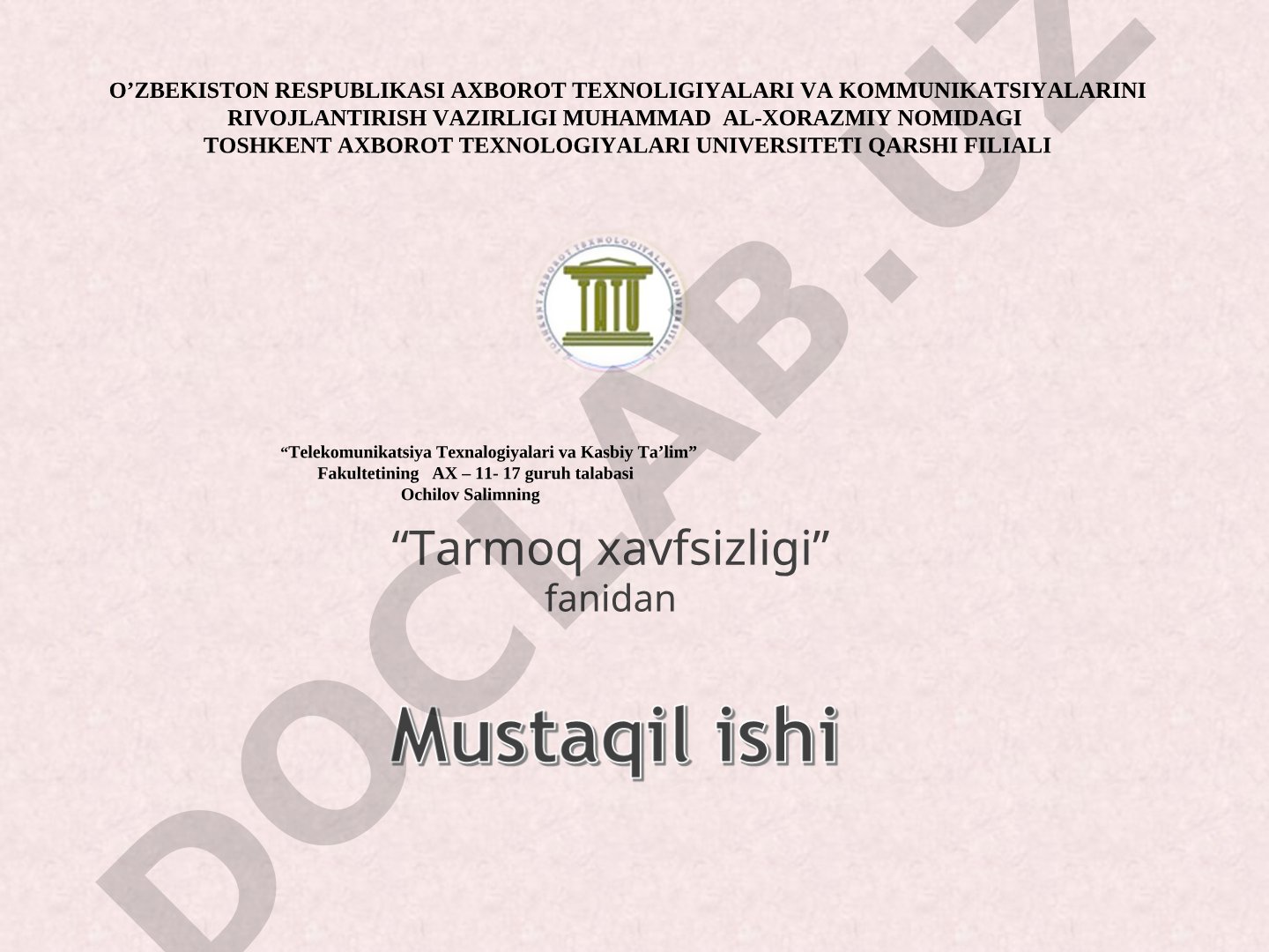 Tarmoq xavfsizligi fanidan taqdimot